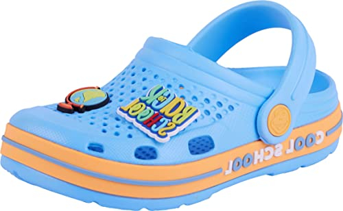 Coqui Unisex Kinder Classic Lindo Clog Pantolette Gartenschuhe (Lt. Blue/Orange CoolScool + Amulet, eu_Footwear_Size_System, Little_Kid, Men, Numeric_Range, medium, Numeric_28, Numeric_29)
