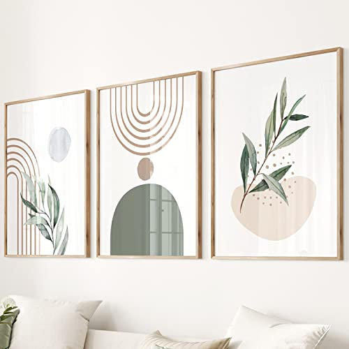 Art Mural Botanique 3 Pièces Boho Sauge végétauxs Vertes Abstrait Géométrique Mur Art Toile Peinture Nordique Affiches et Gravures Mur Photos pour Salon Décor-50 * 70Cm (Sans Cadre)