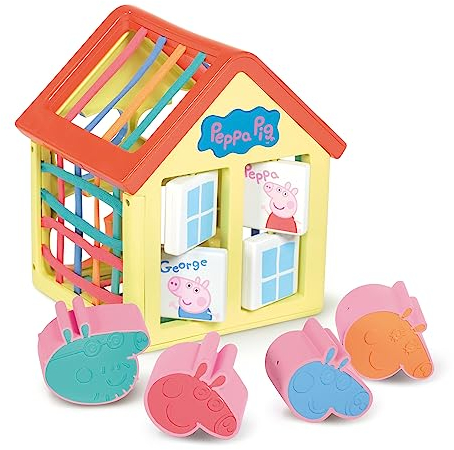 Toomies E73528 Tomy Activity Sensory Peppa Pig Haus mit drehbaren Fenstern, Stretchy Webs, Block Peppa Pig Shape Sorter-+Spielzeug ab 18 Monate Spielmatte & Activity Table Baby lernspielzeug