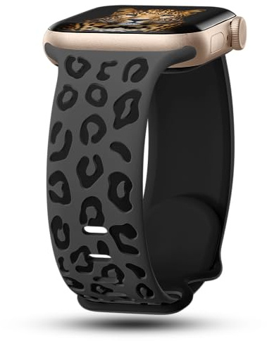 CreateGreat Silikonarmband mit Leopardenmuster, zweifarbig, kompatibel mit Apple Watch 41 mm, 40 mm, 38 mm, 45 mm, 44 mm, 42 mm, iWatch-Serie SE 8, 7, 6, 5, 4, 3