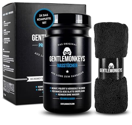 GENTLEMONKEYS Profi Autopflege Set (2 x 45 Nasstücher + 2 Mikrofasertücher) • Auto waschen ohne Wasser • Pflegeset für Innen & Außen • Für Auto, Oldtimer, Camper • Tuch-Größe: 20x33 cm