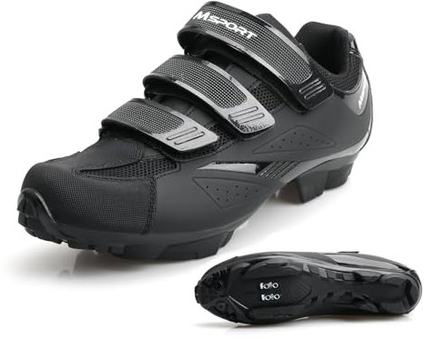 Msport MTB Schuhe Herren/Damen – Atmungsaktive, rutschfeste Fahrradschuhe, Kompatibel mit SPD-Systempedalen für Mountainbike & Indoor-Cycling - Schwarz 47 EU