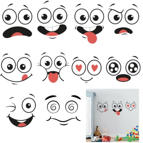 Smiley Sticker Multipack, 10 Pack Large Car and Refrigerator Decals, Autoaufkleber, Mülltonnenaufkleber, Durable & Waterproof - Perfect for Wall Decorations, Children's Room, and Garbage Bin