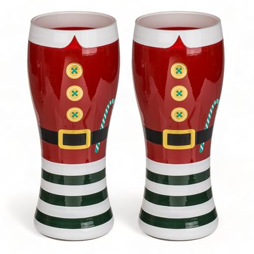 MIJOMA Set di 2 bicchieri natalizi con design Babbo Natale – Esclusiva decorazione natalizia attenta alla moda con stile e fascino per feste e decorazioni eleganti (bicchieri da birra – 460 ml)