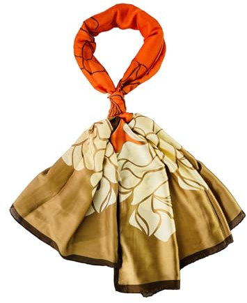 Silk Scarf Women Orange Shawl Stain Neckerchief Head Wraps Thin Scarf Ladies Beach Shawl Vintage Painting Bridal Belt Chiffon Muslin Rose Cloth Birthday gifts