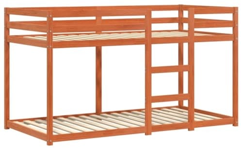 vidaXL Etagenbett, Bett mit Leiter Rausfallschutz, Hochbett mit Sperrholzlatten, Stockbett Kinderbett Doppelbett, Wachsbraun 90x190cm Massivholz Kiefer