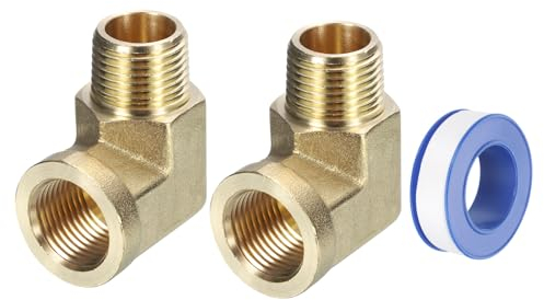 QUARKZMAN Messing Schlaucharmaturen 3/8 Zoll NPT männlich x 3/8 Zoll NPT weiblich, 2 Stück 90 Grad Straßenbogen geschmiedete Rohrarmaturen Adapter für Gas, Luft, Öl, Propan
