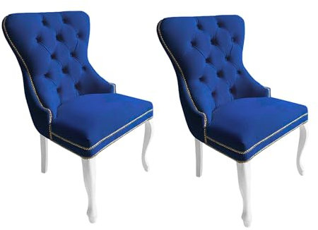 Meble Ares Esszimmerstühle 2er Set Madame - Glamour Stil - Samt Stuhl Esszimmer - Dining Chair - Seselstuhl Wohnzimmer, Schminktisch Stuhl - Ankleidezimmer Möbel - Buchenholz, Gesteppt, Dunkelblau