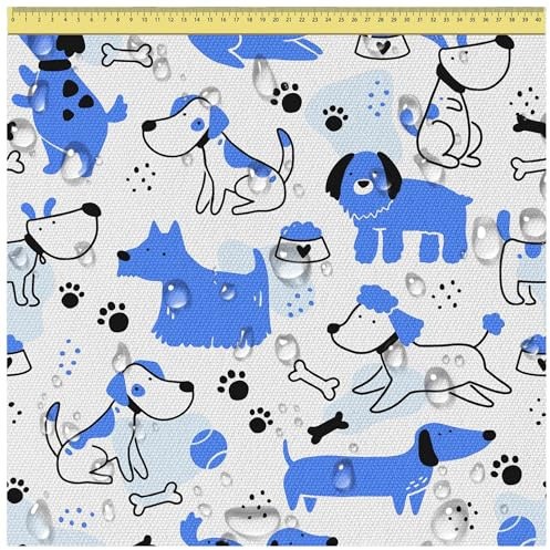 DreamRoots Segeltuch Wasserdicht - Polsterstoff Meterware 160 cm breit - Wasserabweisender Stoff 220 g/m2 600D - Markisenstoff Wasserdicht Meterware Blue Dogs 2M
