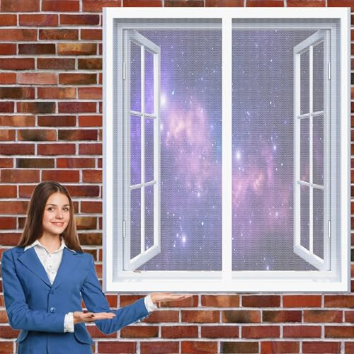 Moustiquaire Fenêtre Magnétique 116 x 108 cm Sans Perçage Installation Simple Moustiquaire Rideau Porte Arrêter Autres Insectes Bestioles pour Tout Type de Fenêtre, Blanc