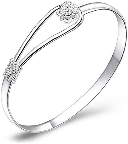 PULABO Bracciale da donna Bracciale con fiore di rosa Placcato Gioielli da donna Bracciale in argento sterling 925 con bracciale rigido Bracciale a catena con polsino alla moda durevole