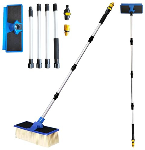 Brosse de lavage avec manche télescopique, balai à eau avec manche télescopique, 168 cm, brosse de lavage pour voiture, camion, bus, van, camping-car (bleu marine)