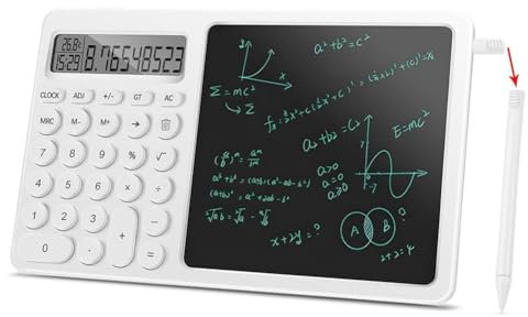 Stroagymoon Calculator Notepad Basic Calculator Pen Display with 8-Inch LCD Writing Tablet, Desktop Calculator with Writing Tablet, Small Calculator with Time