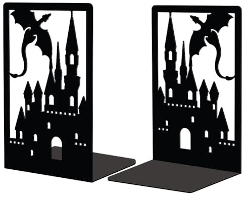 Peacoblue Serre-Livres en MéTal pour éTagèRes DéCoratives de PièCe, Serre-Livres D'éTude CréAtifs Et RéSistants, Support pour éTagèRe de Bureau 4,7X3,5X7 Serre-Livres, 1 Paire (ChâTeau du Dragon)
