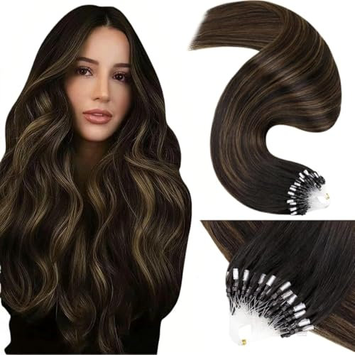 LaaVoo Microring Extensions Echthaar Balayage Braun Invisible Micro Loop Dunkelbraun Ombre Hellbraun Remy 50g #2/8/2 50cm 1g/s