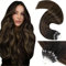 LaaVoo Microring Extensions Echthaar Balayage Braun Invisible Micro Loop Dunkelbraun Ombre Hellbraun Remy 50g #2/8/2 50cm 1g/s