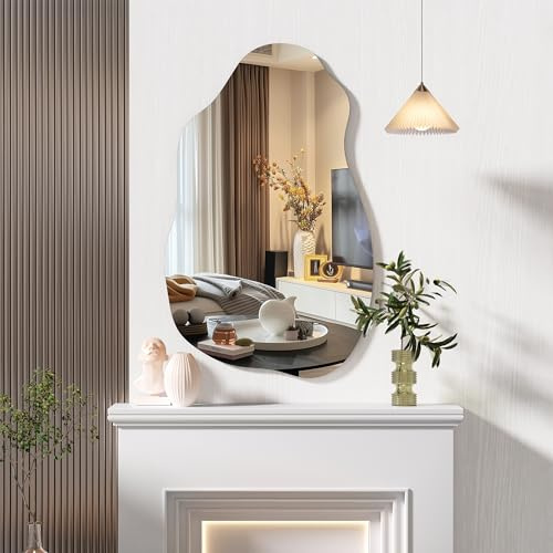 Hasipu Unregelmäßiger Wandspiegel Asymmetrischer Spiegel, 50 x 80 cm Dekorativer Einzigartiger Rahmenloser Spiegel für Schlafzimmer Badezimmer Wohnzimmer Eingangsbereich, Moderne Wanddekoration