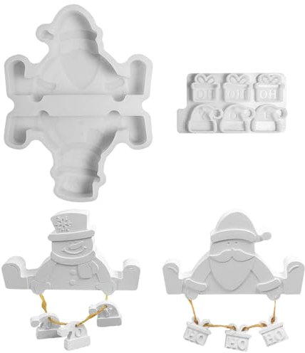 Silikonformen Gießformen Weihnachten, 2er Set Silikonform Weihnachten, Gießformen Silikon Weihnachten Schneemann Weihnachtsmann mit Anhänger, Giessformen Silikon für DIY Weihnachten Handwerk (G)