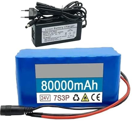 Batterie de vélo électrique 24 V 80 Ah avec chargeur, batterie au lithium amovible et étanche 7S3P pour moto électrique, scooter T plug