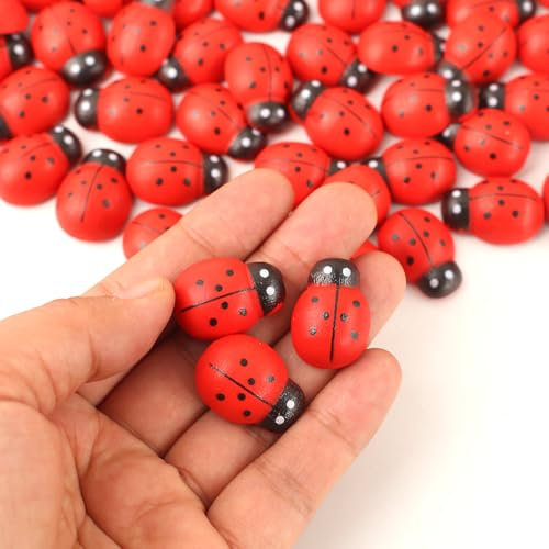 HERZONE 18 * 25mm Glückskäfer aus Holz 100pcs Selbstklebende Marienkäfer - Aufkleber zum Basteln - Glücksbringer - Bastelzubehör (Käfer 18 * 25mm)