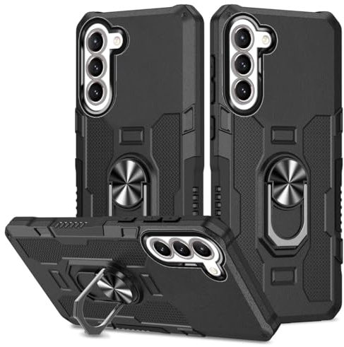 Demnkun Handyhülle für Samsung Galaxy S21 FE 5G Hülle, Militärschutz Stoßfest Robust Samsung Galaxy S21 FE 5G Schutzhülle, Outdoor Harte Telefon Case mit Metall Ring Ständer Schwarz