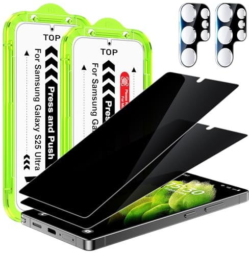 Esanik Protector Pantalla para Samsung Galaxy S25 Ultra Privacidad, 2 Protector de Pantalla Antiespia S25 Ultra y 2 Cristal Templado Lente Cámara, Instalación Fácil, Compatible Huellas Dactilares
