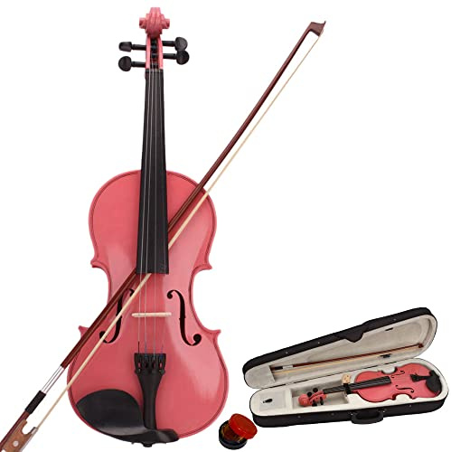 4/4 Full Size Violin, Acoustic Violin Set with Violins Case, Bow, Rosin, Violins for Beginners, Students, Adults & Kids 11+ (Pink)