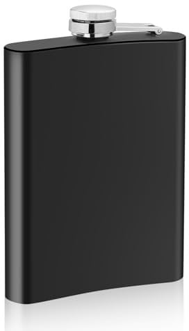 Flachmann Edelstahl Flachmänner mit Trichter Whisky Hip Flask 8oz / 230 ml Flask Set für Männer Frauen Geschenk Hochwertig Taschenflasche Schwarz Kleiner Flachmann für Wandern Klettern Camping