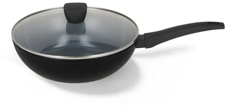 Be Living Delight Wokpfanne 28 cm mit Deckel, Non Stick Keramik Antihaft, Induktion, Ohne ptfe und pfoa, Schwarz