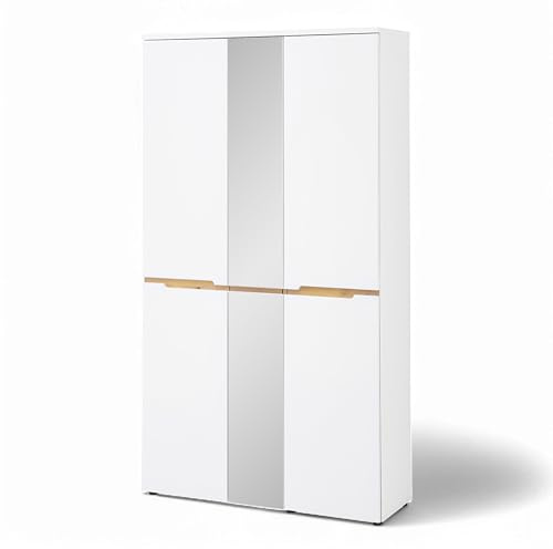 MEMPHIS Garderobenschrank mit Spiegel Weiß Artisan Eiche Optik | 105 x 192 x 38 cm (B/H/T), Flurgarderobe mit 6 Böden, ausziehbarer Kleiderstange, viel Stauraum, Flur Set, Garderobe