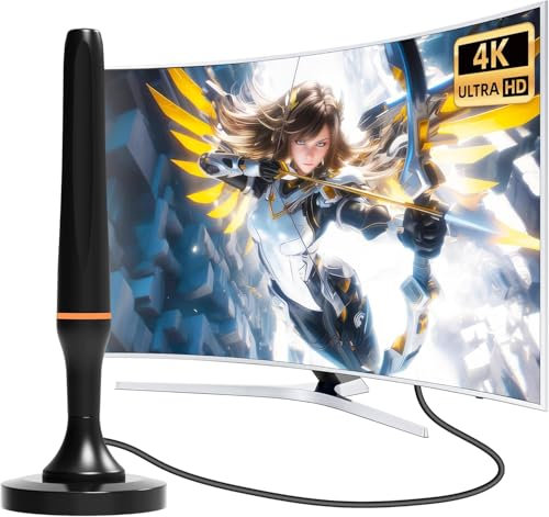Antenna TV, Antenna TV Interna, HDTV Digitale 360KM Amplificata con Amplificatore di Segnale Support 4K HD/VHF/UHF per Home Smart Televisione (orange color)