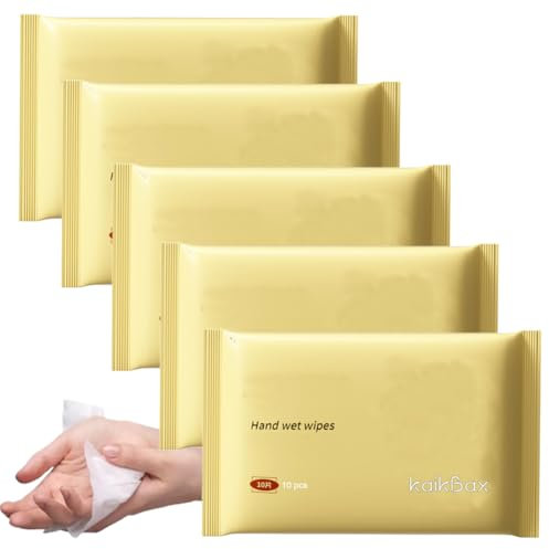 5Pack Luxury Individually Wrapped Portable Travel Hand Wet Wipes; 50 Hand and Face Wipes; Personal Cleansing Pocket Wipes for Travel,Restaurant,Office,Outdoors