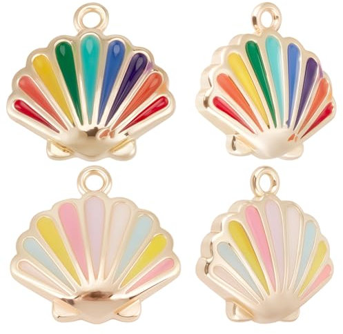 Beebeecraft Breloques en Forme de Coquille Saint Jacques 16 Couleurs Plaquées Or 2 carats en Émail Arc en Ciel Coloré pour la Fabrication de Bijoux de Boucles d'oreilles et de Bracelets