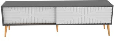 Riso Meuble TV 180 cm Portes en MDF Coulissantes | Banc TV | Design Modern (Anthracite et Blanc)