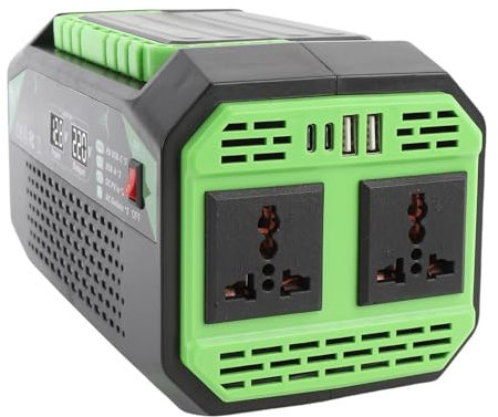 Asixxsix 600W Power Inverter, DC 12V to AC 220 Car Charger Adapter with 2 AC Outlets, 2 X 24W USB C PD and 2 X 24W USB A QC Fast Charging Ports, Voltage Display, Outlet for Laptop