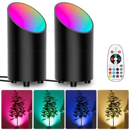 Onforu 7W RGBW Floor Can Light, Color Changing Up Lights Indoor with Foot Switch Spotlight 2700K Uplighting Indoor Uplights for Plant Corner 2 Pack
