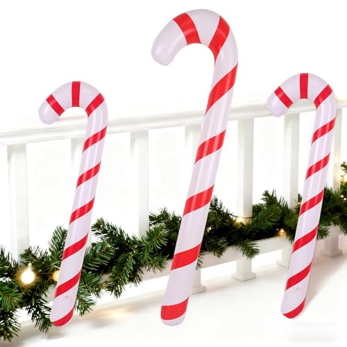 Weihnachtsdeko Zuckerstangen XXL - 120 cm Groß Weihnachten Aufblasbare Zuckerstange Weihnachten Party Deko,3 Stück Christbaumschmuck Zuckerstangen Aufblasbare Weihnachtskugeln Außen