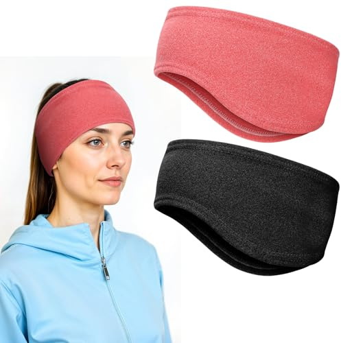 Sport Stirnband für Damen und Herren,2 Stück Ohrenschützer Stirnbänder, Frühling/Herbst/Ohrenwärmer Stirnbänder für Jogging Laufen Wandern Fahrrad (Schwarz, Rosa)