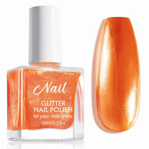 Orange Glitzer Schnelltrocknend Haltbarer Nagellack - Shimmer oranger Nagelack, ungiftiger Natürlicher Nail Polish auf Wasserbasis - DIY Maniküre zu Hause für Frauen - Nagellackn ohne UV lampe, 10 ml