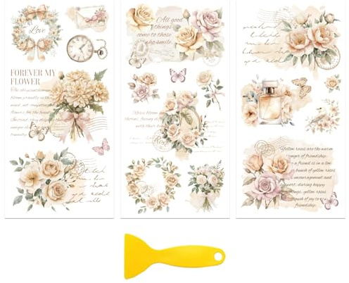 Peacoblue UV DTF Möbel Transferfolie,Blumen mit Wörtern Dekorfolie Deko | 3er Set UV DTF Transfersticker 15x30cm, Wasserfeste Dekorfolie für Möbel, Schubladen, Holz, Glas und Keramik
