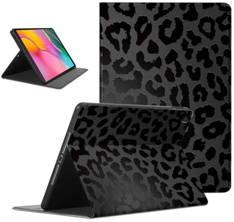 Coalbooliy Custodia per Samsung Galaxy Tab A 10.1 2019, Aesthetic Leopardata Nero Motivo Disegno Ragazza Flip Cover in pelle PU con Supporto Funzione Soft TPU Antiurto Tablet Case in Silicone