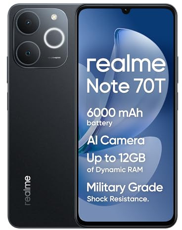 realme Note70T 4G Unlocked Android Mobile Phone 4+256GB Octa-Core Smartphone, 15W PD 6000mAH Battery, Android 15 Dual SIM-FREE 4GB RAM, 6.75‘ Display, AI Features & AI Camera 2Years Warranty, Black
