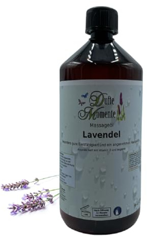 Dufte Momente Massageöl Lavendel – 1 Liter – Pflanzenölbasis mit ätherischem Lavendelöl – beruhigend & entspannend – für Massage & Wellness – vegan & Made in Germany