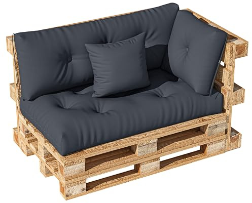 LELEFIDO Palettenkissen Set 4-teilig – Sitzkissen 120x60 + Rückenkissen 120x40 + Eckkissen 40x40 + Deko-Kissen 40x40 – Komfortable Gartensofakissen für Palettenmöbel, Outdoor Palettenpolster