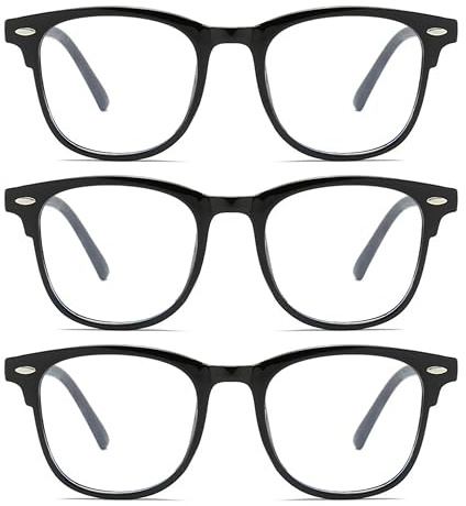 CATMEYE 3 Pack Blue Light Blocking Glasses, Fashion Round Non-Prescription Computer Eyewear for Women and Men, Lightweight Anti-Blue Light Glasses for Work, Study & Gaming