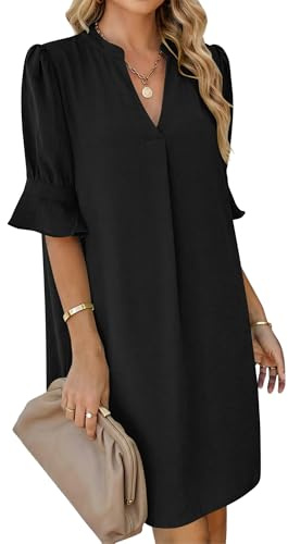 AUSELILY Summer Dresses for Women V Neck Casual Shirt Dress Loose Fit