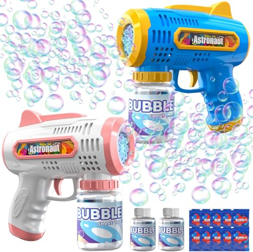 CYJJYZ 2 Pcs Seifenblasenmaschine Kinder, Automatische Seifenblasenpistole, Seifenblasen Pistole, mit 240ML Seifenblasenlösung, Blasenmaschine Blasenspielzeug Geschenk für Kinder, Party, Geburtstag