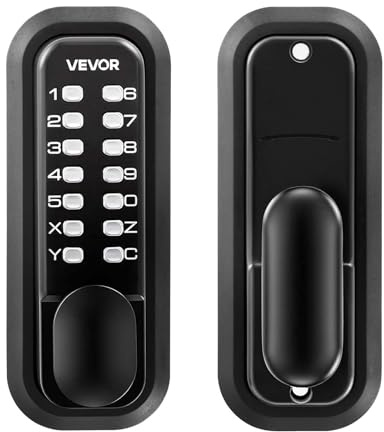 VEVOR Serratura Meccanica per Porte con Tastiera Monofacciale Codice da 4-7 Cifre, Serratura Senza Chiave Batteria a Combinazione con Pomello Bloccaggio Automatico Porte d'Ingresso, Nero