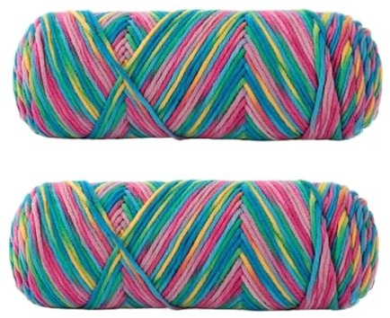 Crochet Yarn 2 PCs Colorful 5-Strand Dyed Milk Cotton Sweater Yarn Self Woven Scarf Medium Thick Handmade(05 Purple Blue)