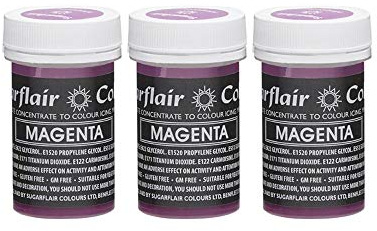 Sugarflair Magenta Pastel Food Colouring Paste, Highly Concentrated for Use with Sugar Pastes, Buttercream, Royal Icing or Cake Mix, Subtle Colour Dye - 25g (Pack of 3)